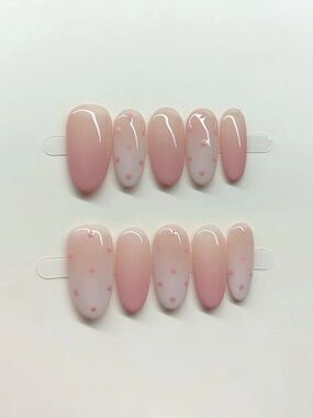 Sheer Pink Polka Dot Press-On Nails - Women Makeup Press-On Nails